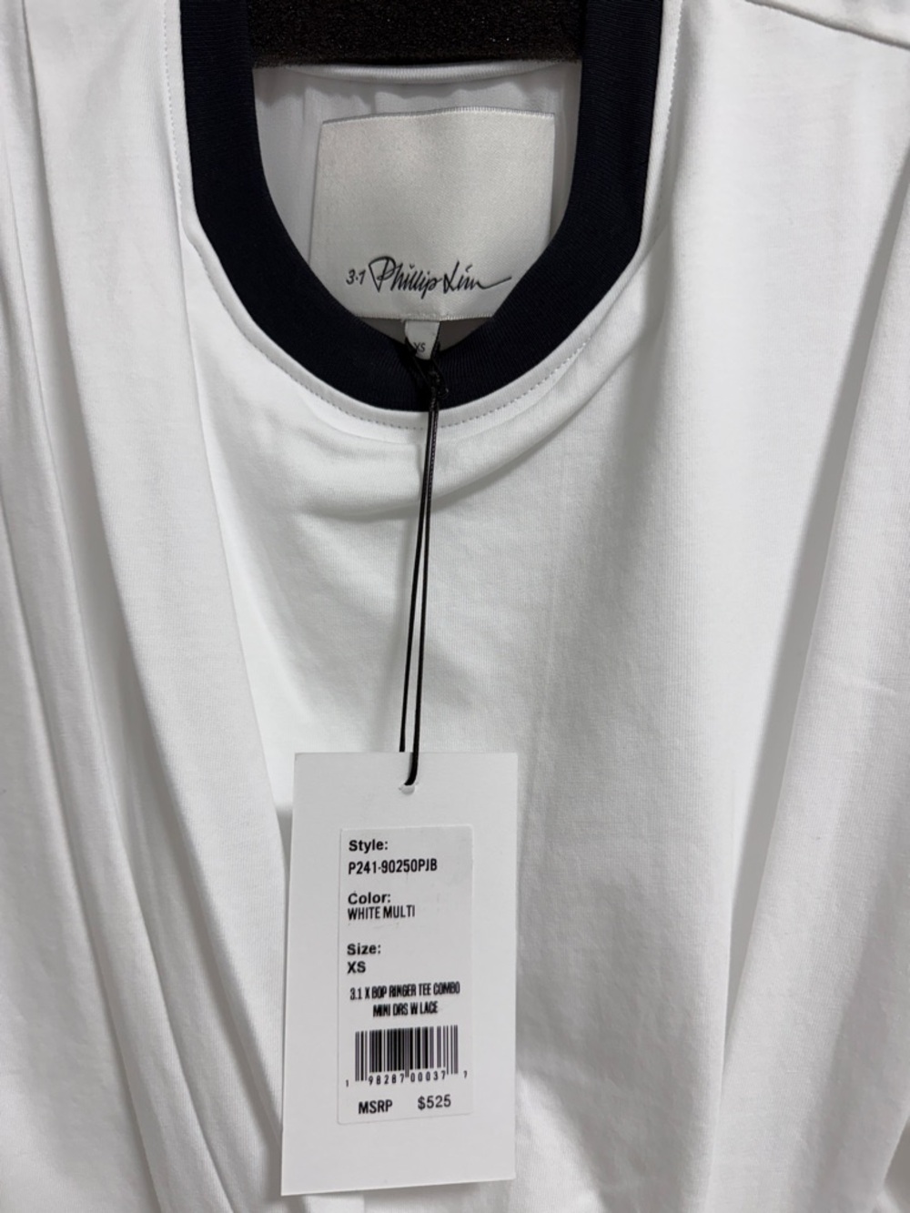3.1 Phillip Lim White Tee with Black Lace-Trim Mini Skirt - Picture 3 of 9